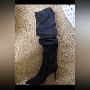 NEW JEFFREY CAMPBELL PILLAR-H2 Black Stretch Suede Slouch  Boot Size 11M